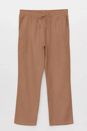 Cotton Elastic Waist Relaxed Fit Maternity Trousers Coffee - 8339
