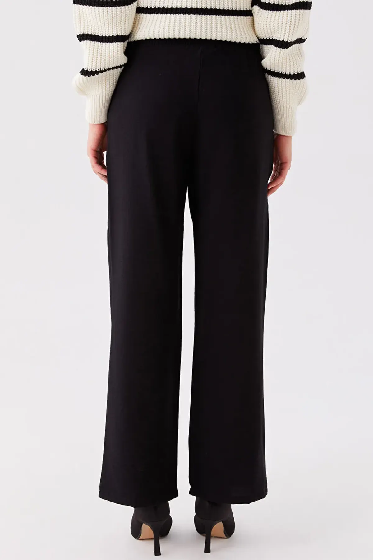 Elastic Waist Straight Wide-Leg Maternity Trousers Black - 8349