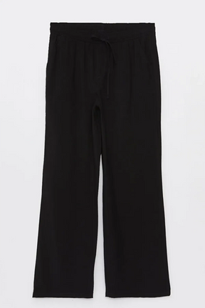 Elastic Waist Straight Wide-Leg Maternity Trousers Black - 8349