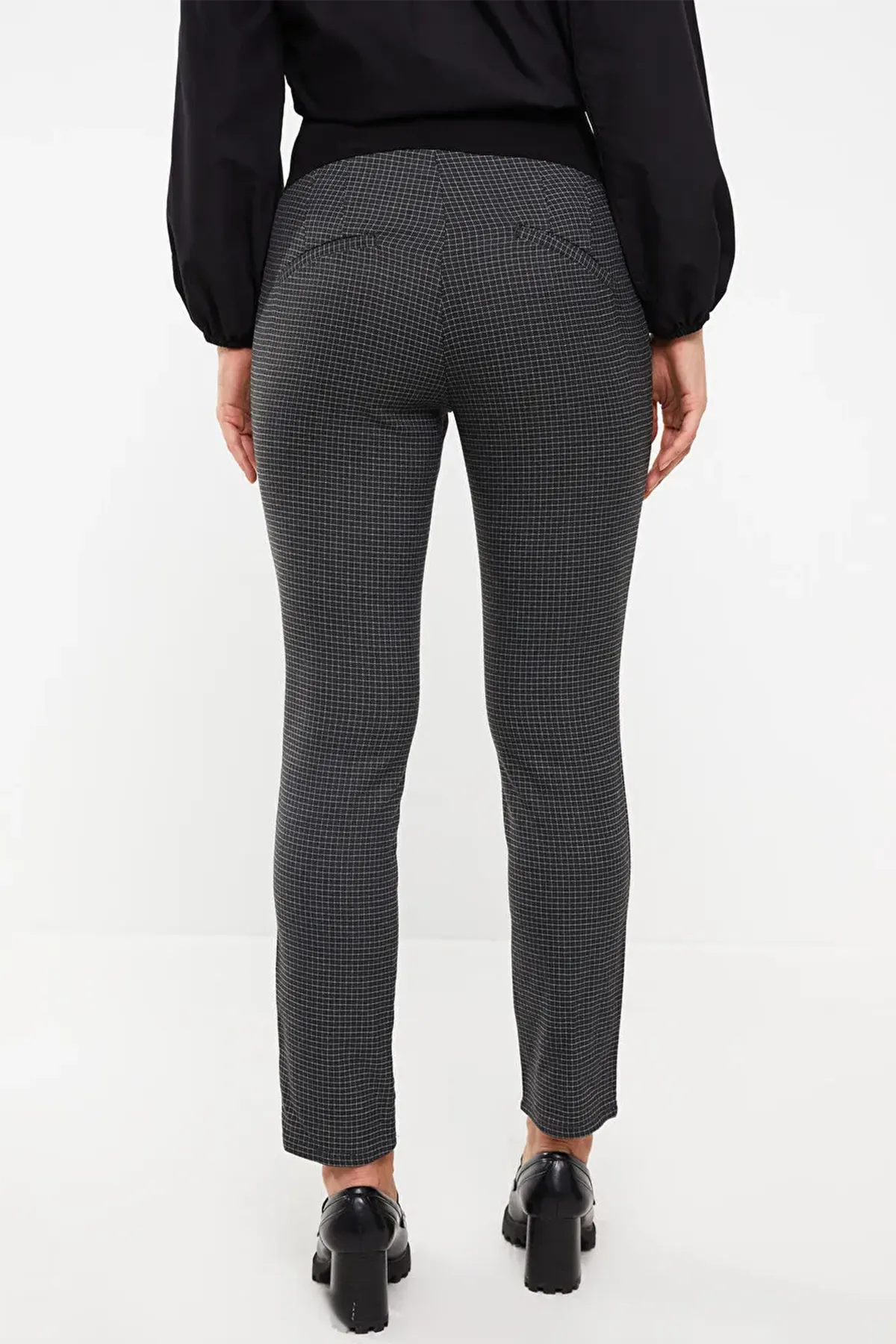 Belly Panel Plaid Maternity Trousers Anthracite - 8353