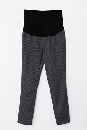 Belly Panel Plaid Maternity Trousers Anthracite - 8353