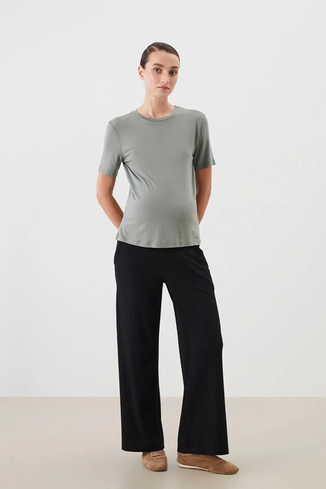 Textured Belly Panel Maternity Trousers Black - 8373