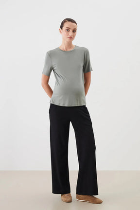 Textured Belly Panel Maternity Trousers Black - 8373