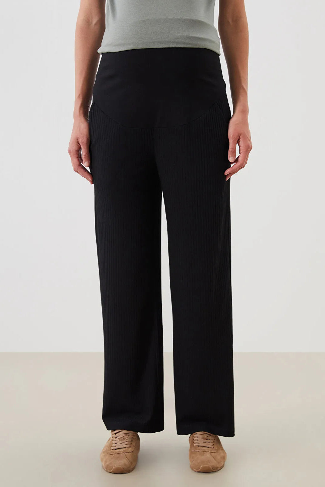 Textured Belly Panel Maternity Trousers Black - 8373