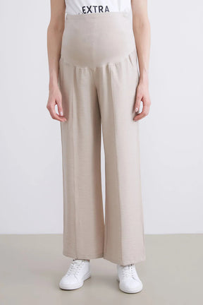 High Belly Panel Wide-Leg Maternity Trousers Beige - 8376