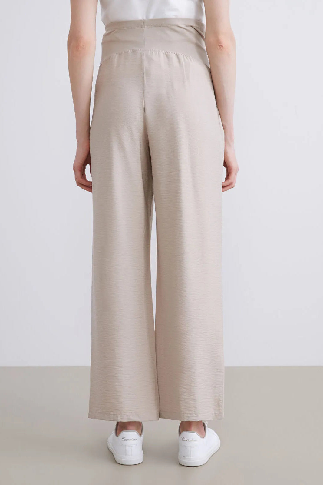 High Belly Panel Wide-Leg Maternity Trousers Beige - 8376