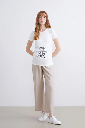 High Belly Panel Wide-Leg Maternity Trousers Beige - 8376