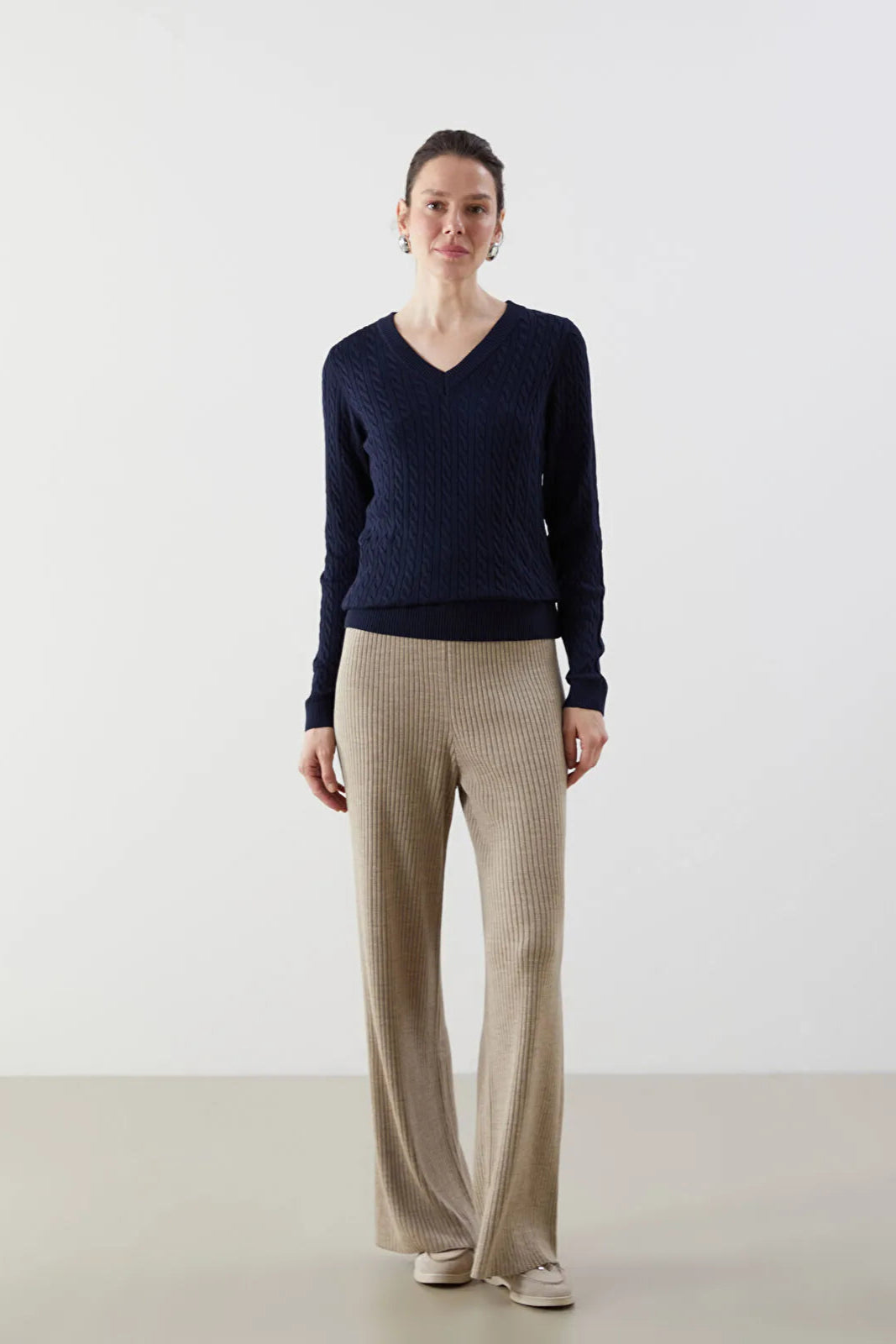 Elastic Waist Maternity Knit Trousers Beige - 8378