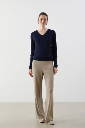 Elastic Waist Maternity Knit Trousers Beige - 8378