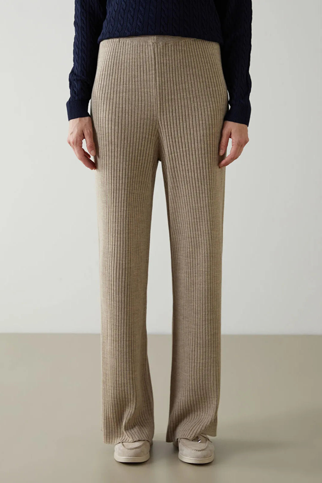 Elastic Waist Maternity Knit Trousers Beige - 8378