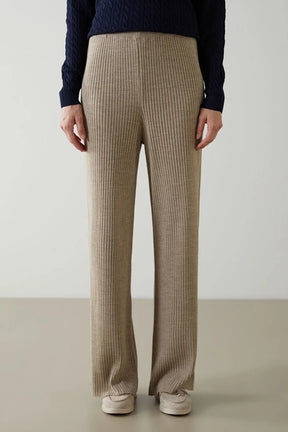 Elastic Waist Maternity Knit Trousers Beige - 8378