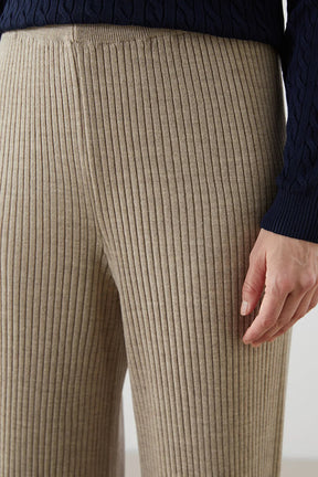 Elastic Waist Maternity Knit Trousers Beige - 8378