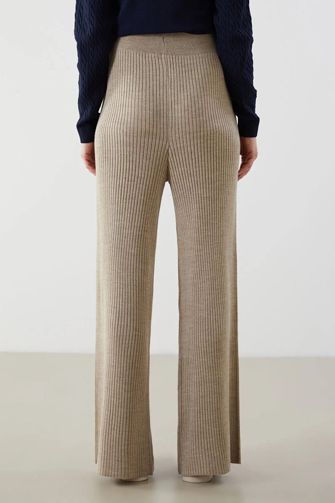 Elastic Waist Maternity Knit Trousers Beige - 8378