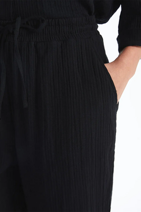 Elastic Waist Textured Maternity Trousers Black - 8397