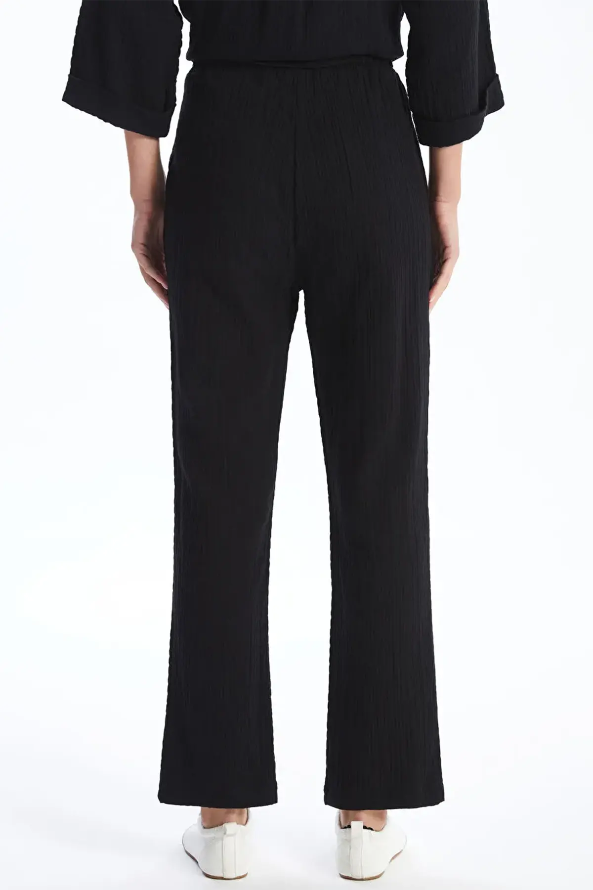 Elastic Waist Textured Maternity Trousers Black - 8397