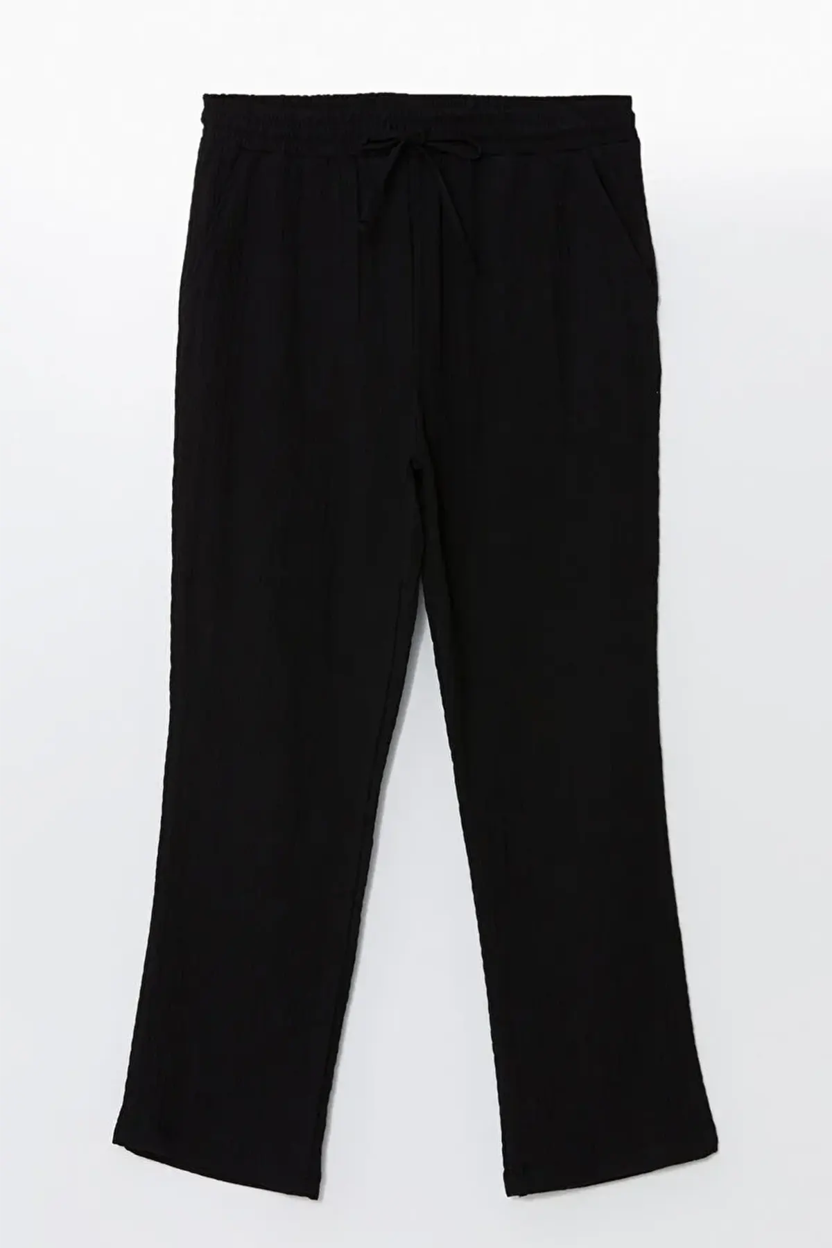 Elastic Waist Textured Maternity Trousers Black - 8397