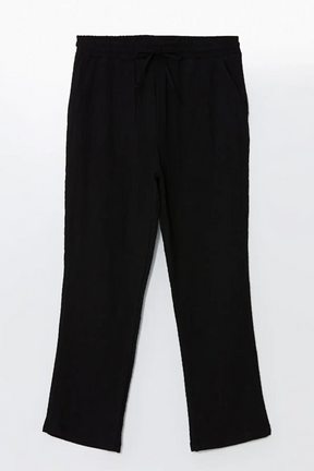 Elastic Waist Textured Maternity Trousers Black - 8397