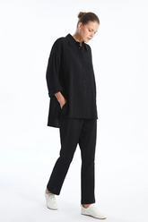 Elastic Waist Textured Maternity Trousers Black - 8397