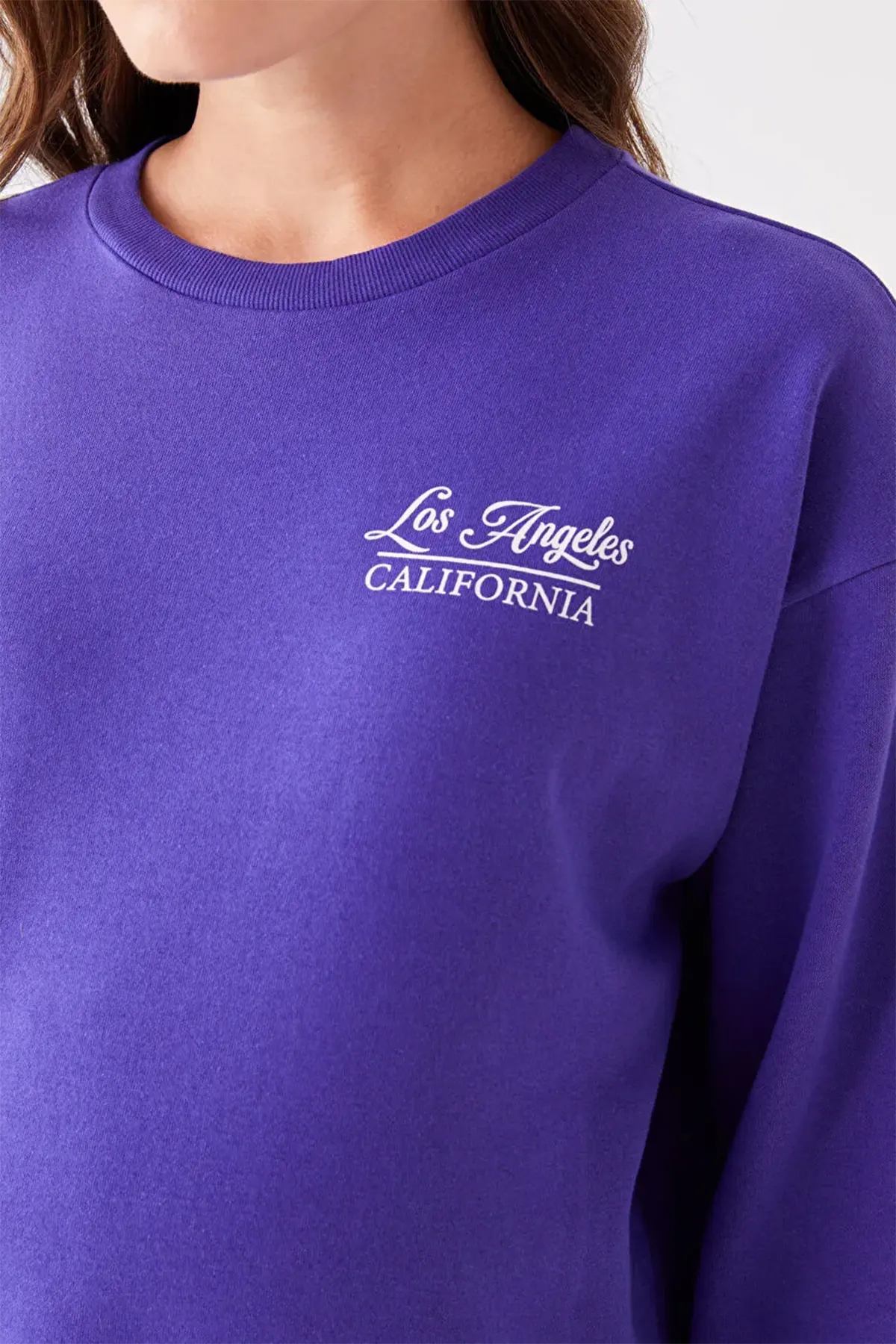 Crew Neck Printed Long Sleeve Maternity Sweatshirt Purple - 8400
