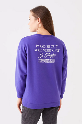 Crew Neck Printed Long Sleeve Maternity Sweatshirt Purple - 8400