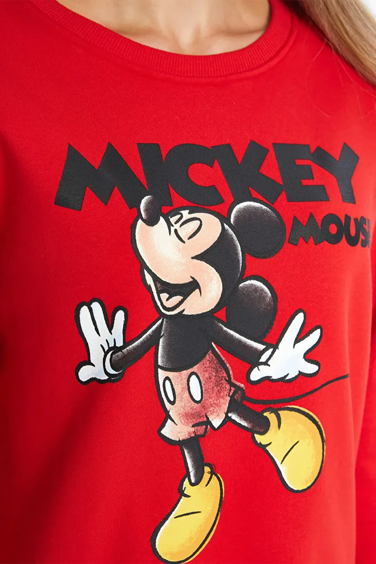 Crew Neck Mickey Mouse® Printed Maternity Thick Sweatshirt Red - 8415