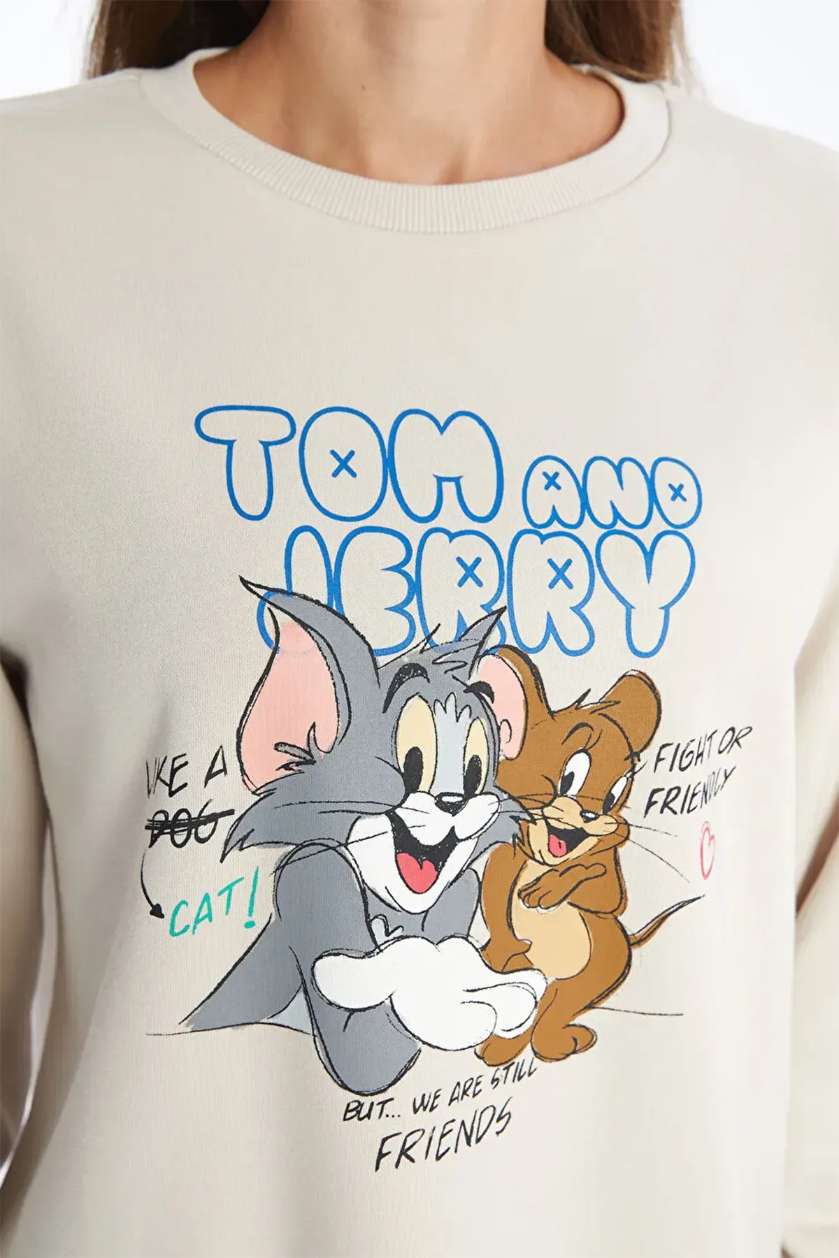 Crew Neck Tom&Jerry® Printed Maternity Thick Sweatshirt Grey - 8425