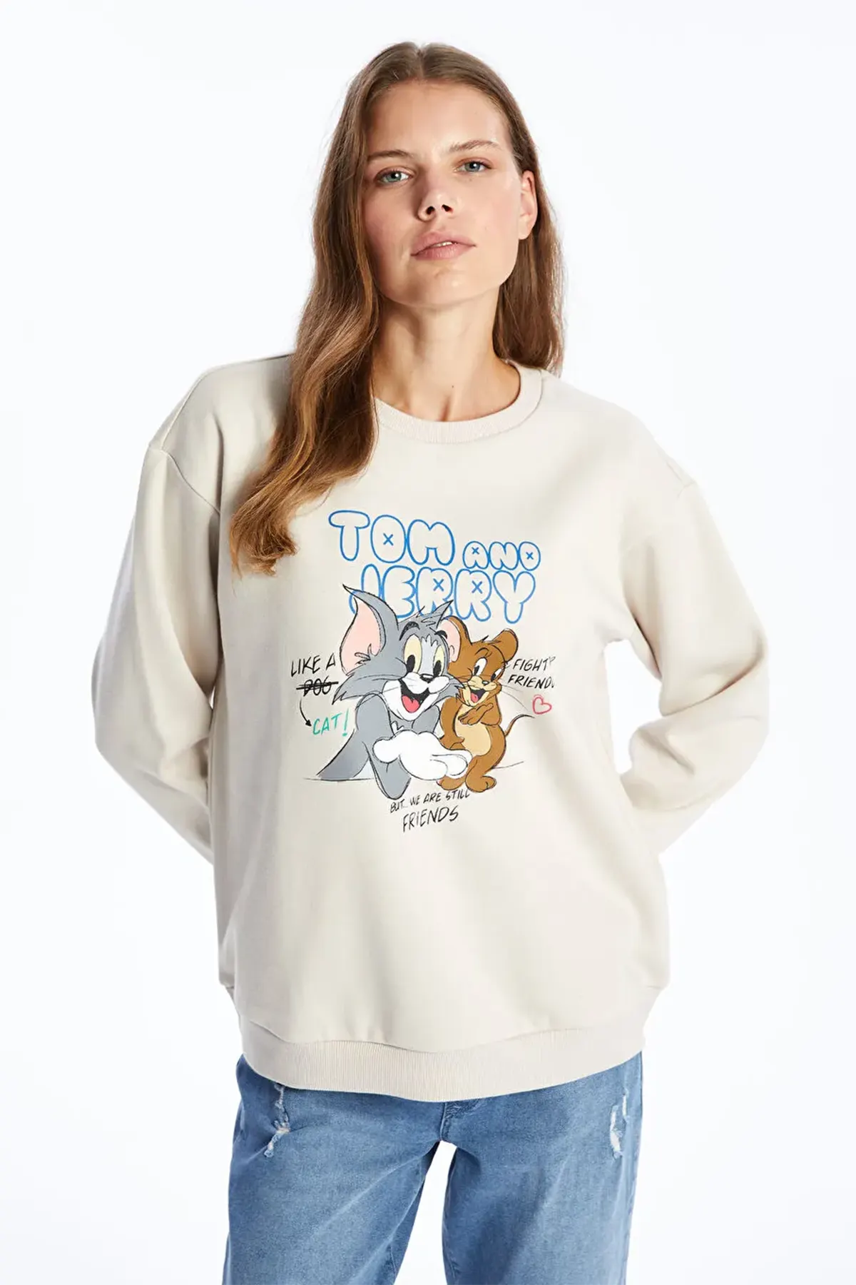 Crew Neck Tom&Jerry® Printed Maternity Thick Sweatshirt Grey - 8425