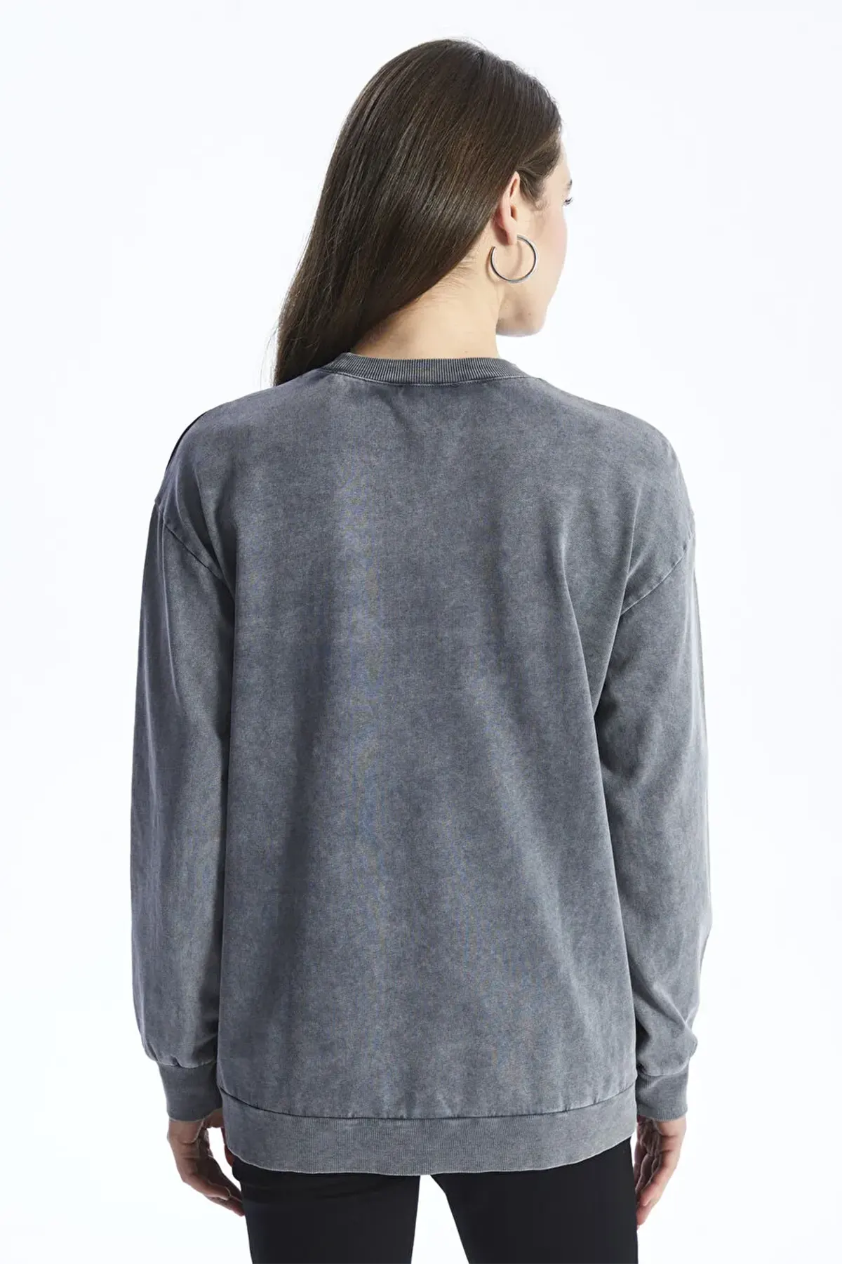 Crew Neck Printed Long Sleeve Maternity Sweatshirt Anthracite - 8480