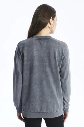 Crew Neck Printed Long Sleeve Maternity Sweatshirt Anthracite - 8480