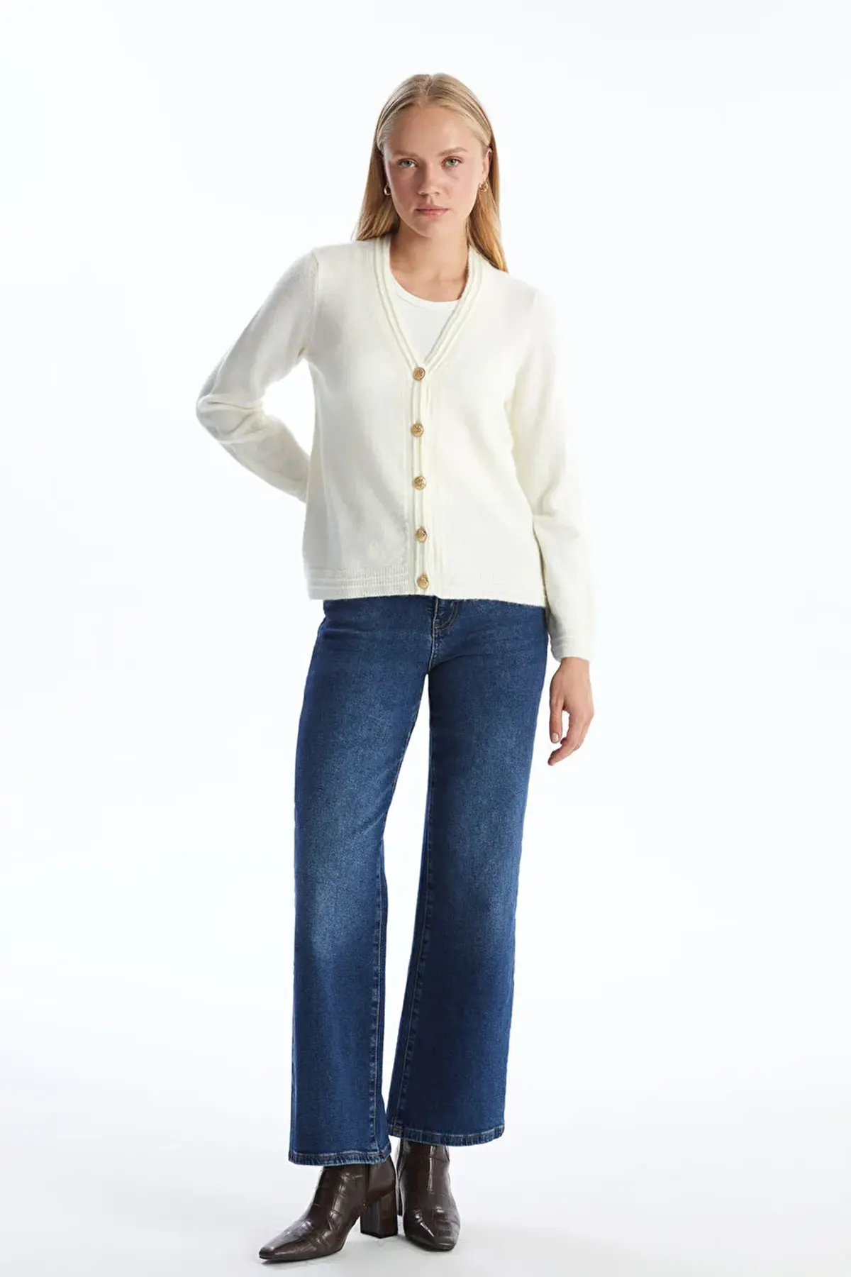 V-Neck Maternity Knit Cardigan Ecru - 8524