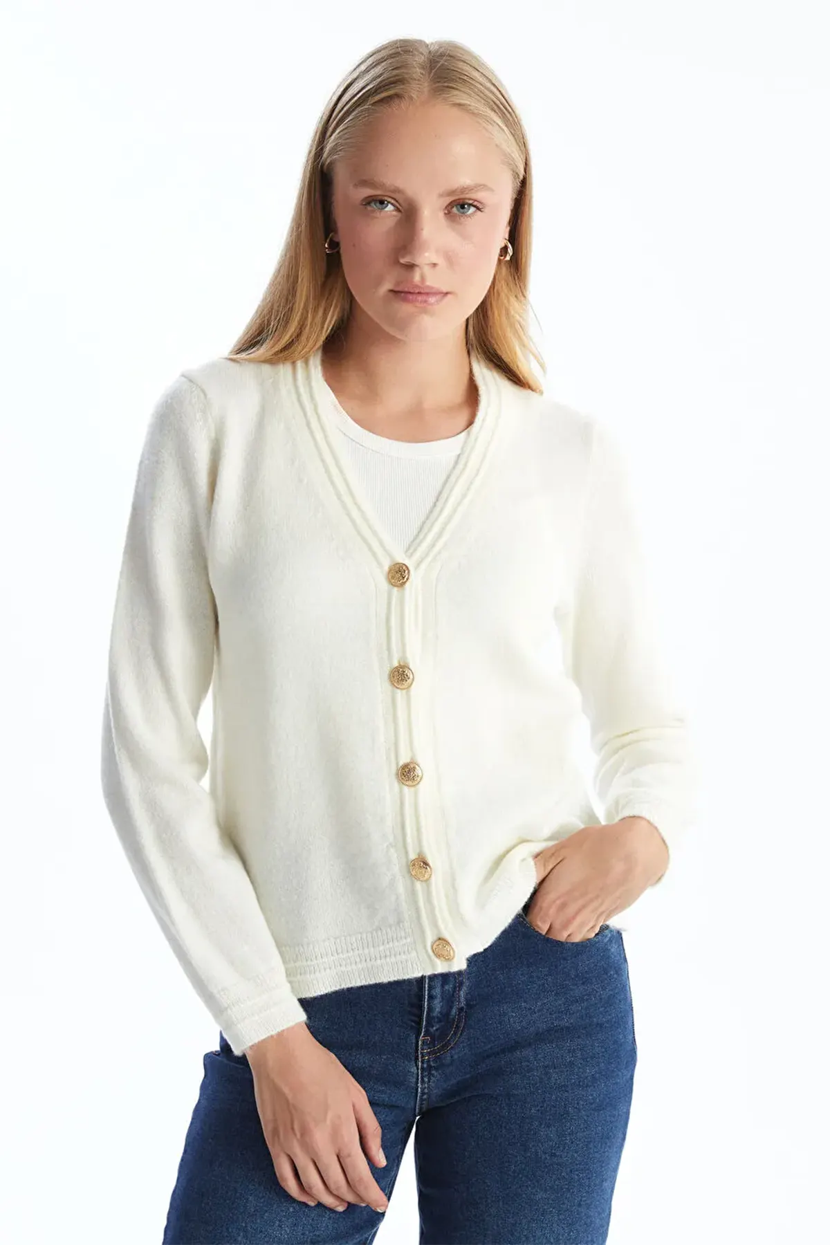 V-Neck Maternity Knit Cardigan Ecru - 8524