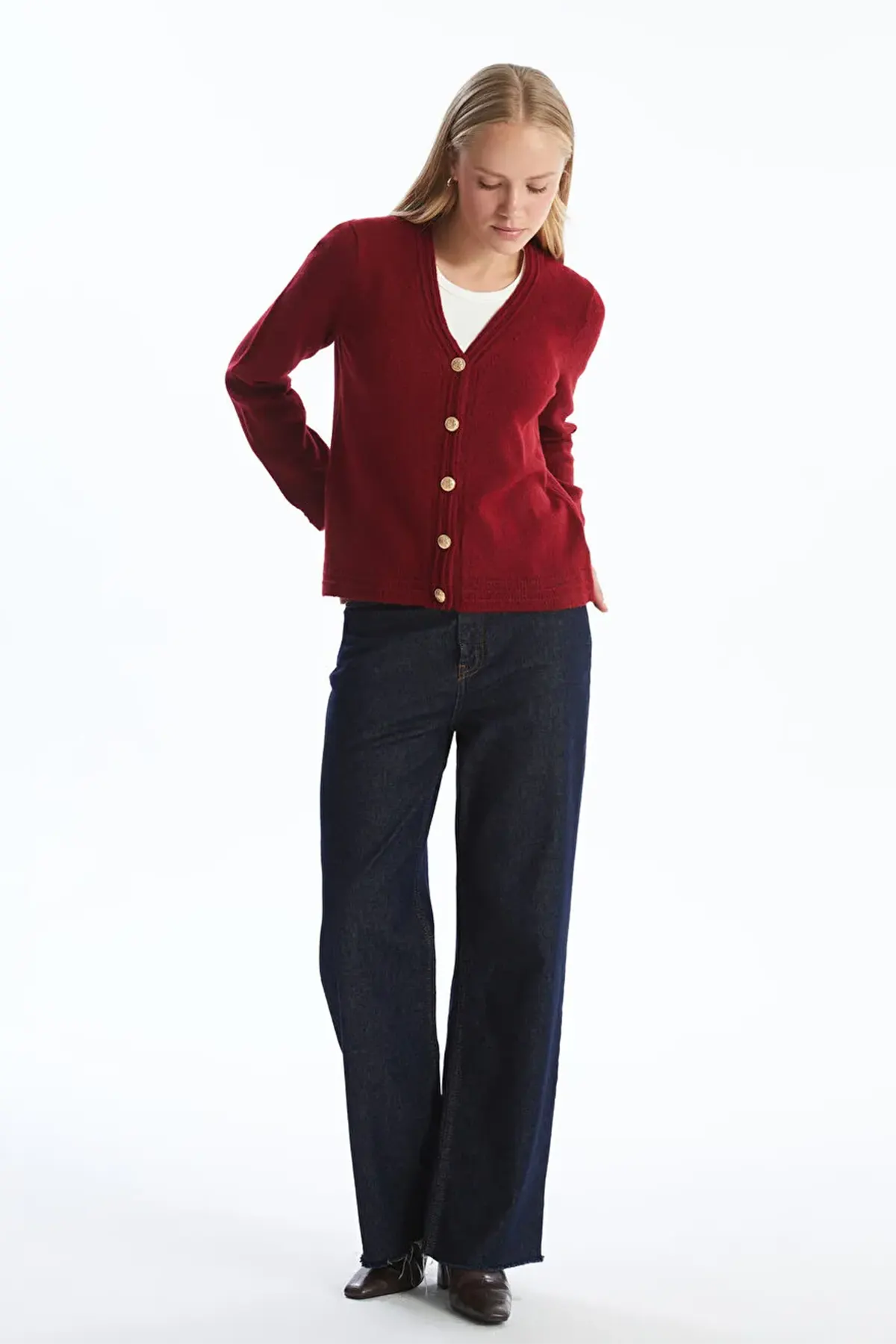 V-Neck Maternity Knit Cardigan Red - 8524