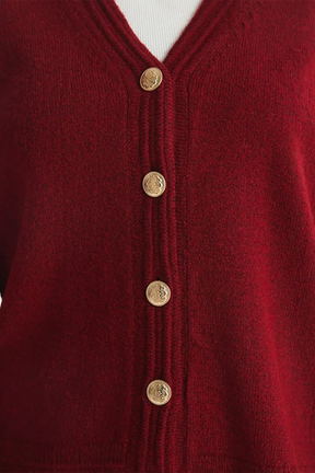 V-Neck Maternity Knit Cardigan Red - 8524