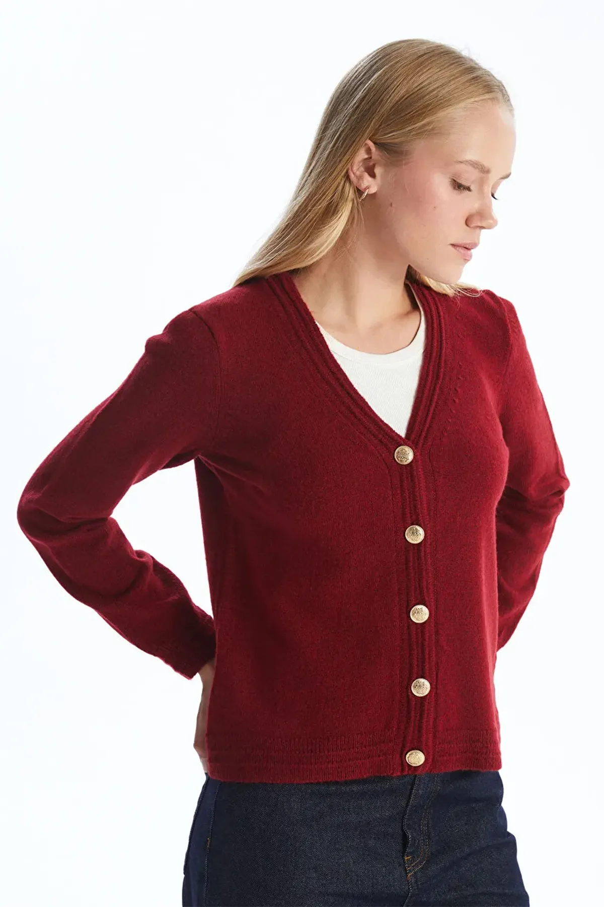 V-Neck Maternity Knit Cardigan Red - 8524
