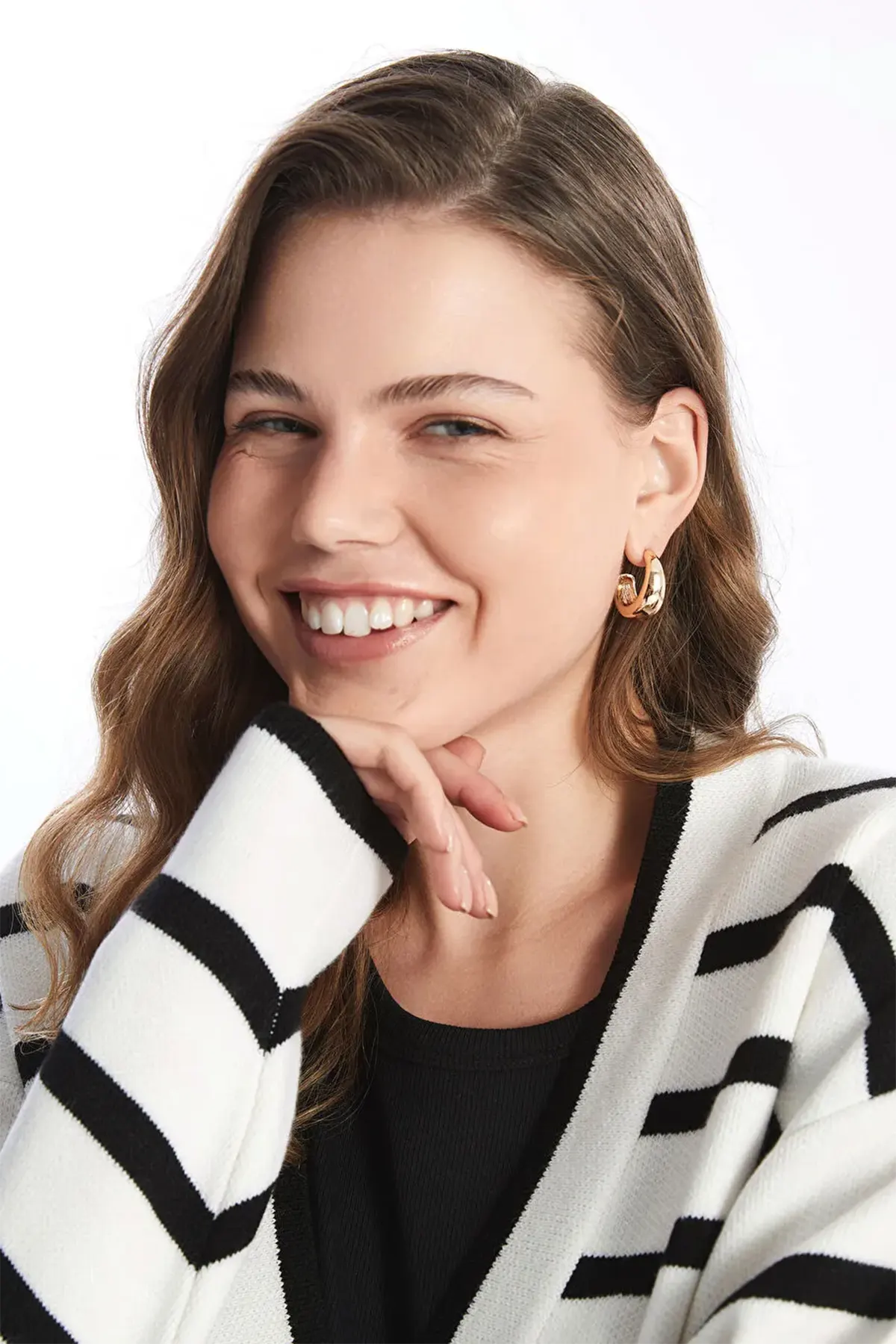 V-Neck Striped Maternity Knit Cardigan Black - 8567