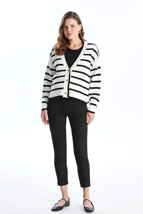 V-Neck Striped Maternity Knit Cardigan Black - 8567