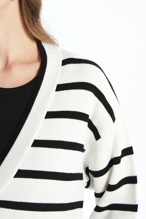 V-Neck Striped Maternity Knit Cardigan Black - 8567