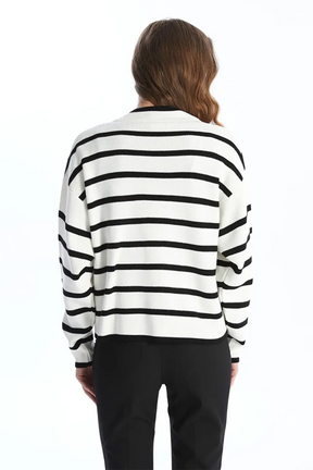 V-Neck Striped Maternity Knit Cardigan Black - 8567