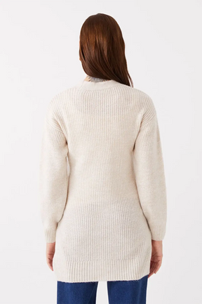 V-Neck Striped Maternity Knit Cardigan Ecru - 8578