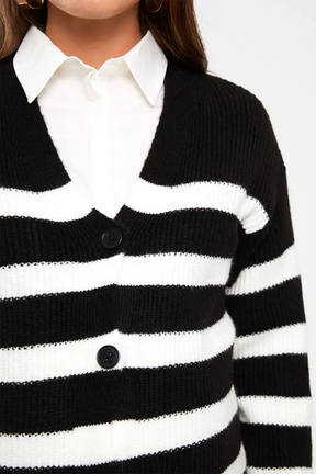 V-Neck Striped Maternity Knit Cardigan Black - 8578