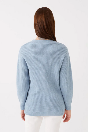 V-Neck Embroidered Maternity Knit Cardigan Blue - 8598