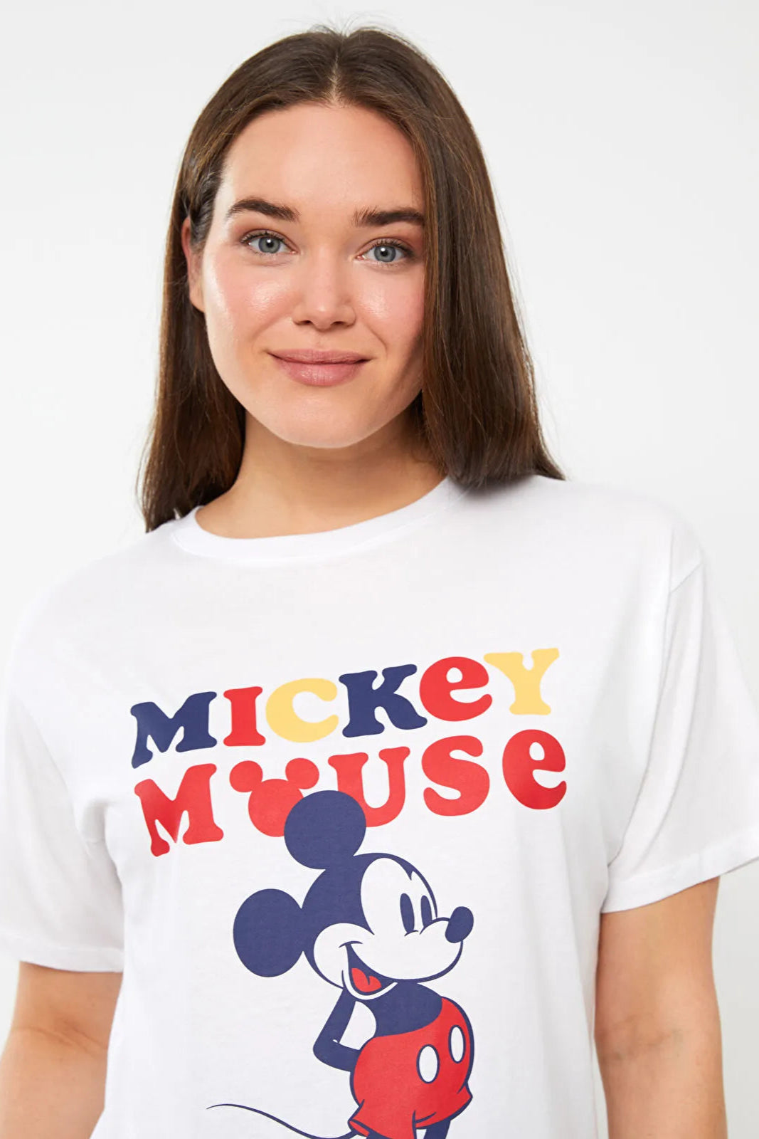 Crew Neck Mickey Mouse® Printed Maternity T-Shirt White - 8607