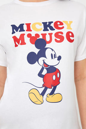 Crew Neck Mickey Mouse® Printed Maternity T-Shirt White - 8607