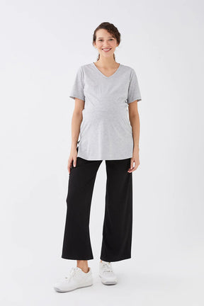 V-Neck Cotton Maternity T-Shirt Grey - 8648