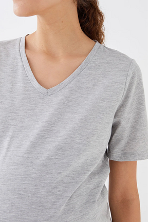 V-Neck Cotton Maternity T-Shirt Grey - 8648