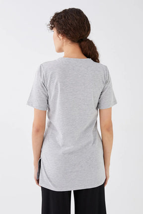 V-Neck Cotton Maternity T-Shirt Grey - 8648