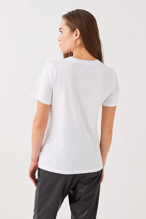 Crew Neck Printed Cotton Maternity T-Shirt White - 8675