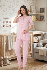 Lace Sleeve Maternity & Nursing Pajama Set Powder - 9012