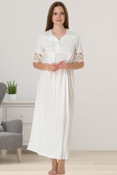 Lace Sleeve Maternity & Nursing Nightgown Ecru - 9013