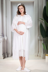 Embroidered Maternity-Nursing Nightgown & Robe Set Ecru - 9020